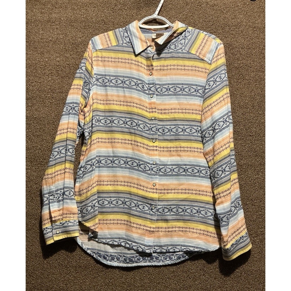 Ariat Women's Rodeo Cowboy Shirt L Striped Textured Weave Aztec